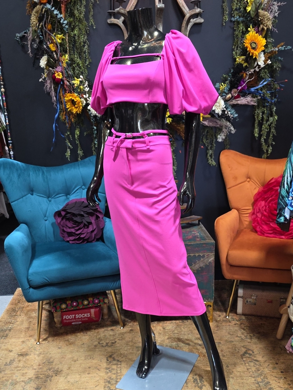 Zara Hot Pink Two-Piece Pencil Skirt Set